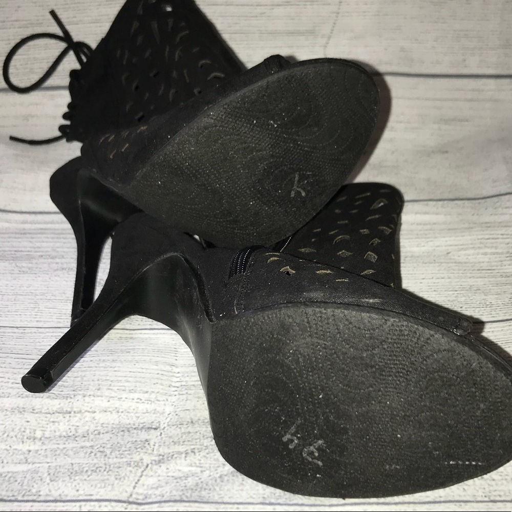 -Thaden Black Open Toe Booties - Picture 6 of 8